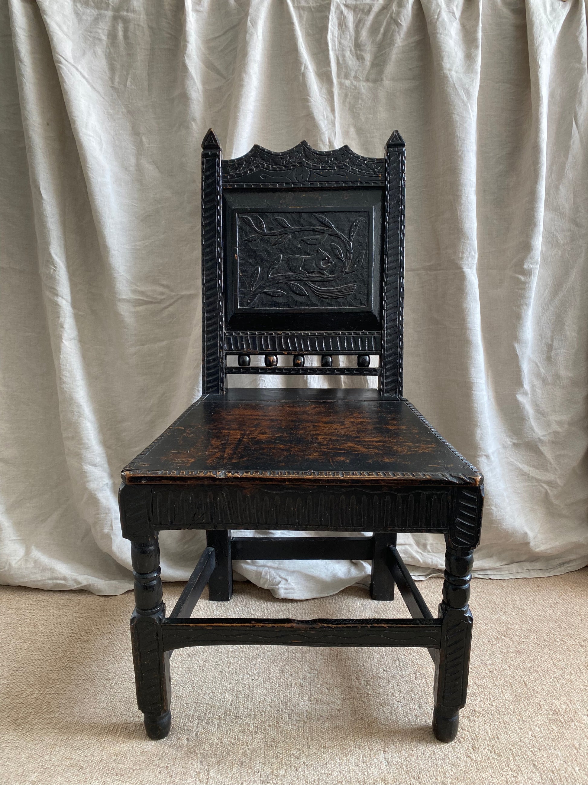 Victorian Jacobean Revival Carved Hall Chair