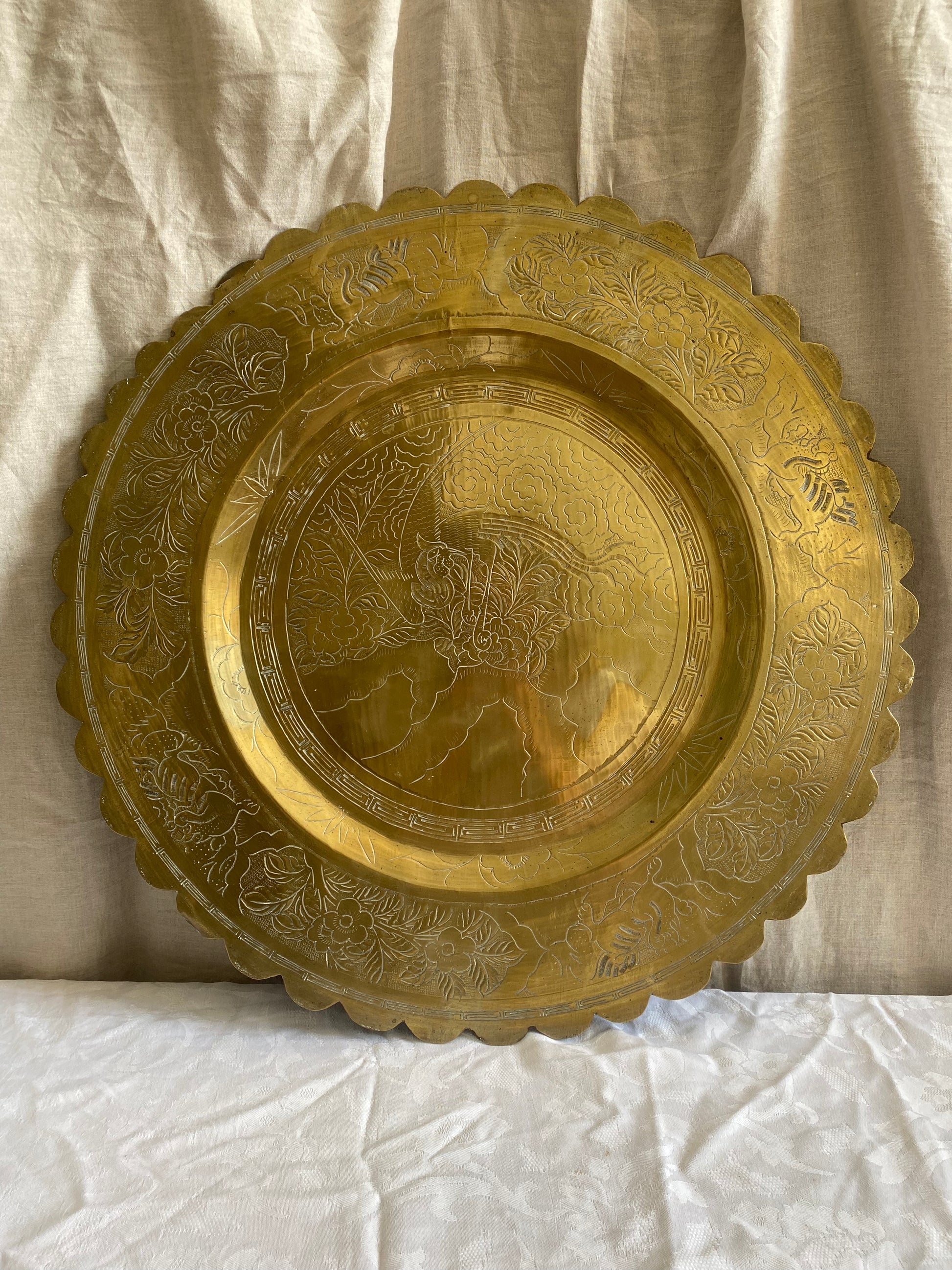 Chinese Hand Etched Brass Charger