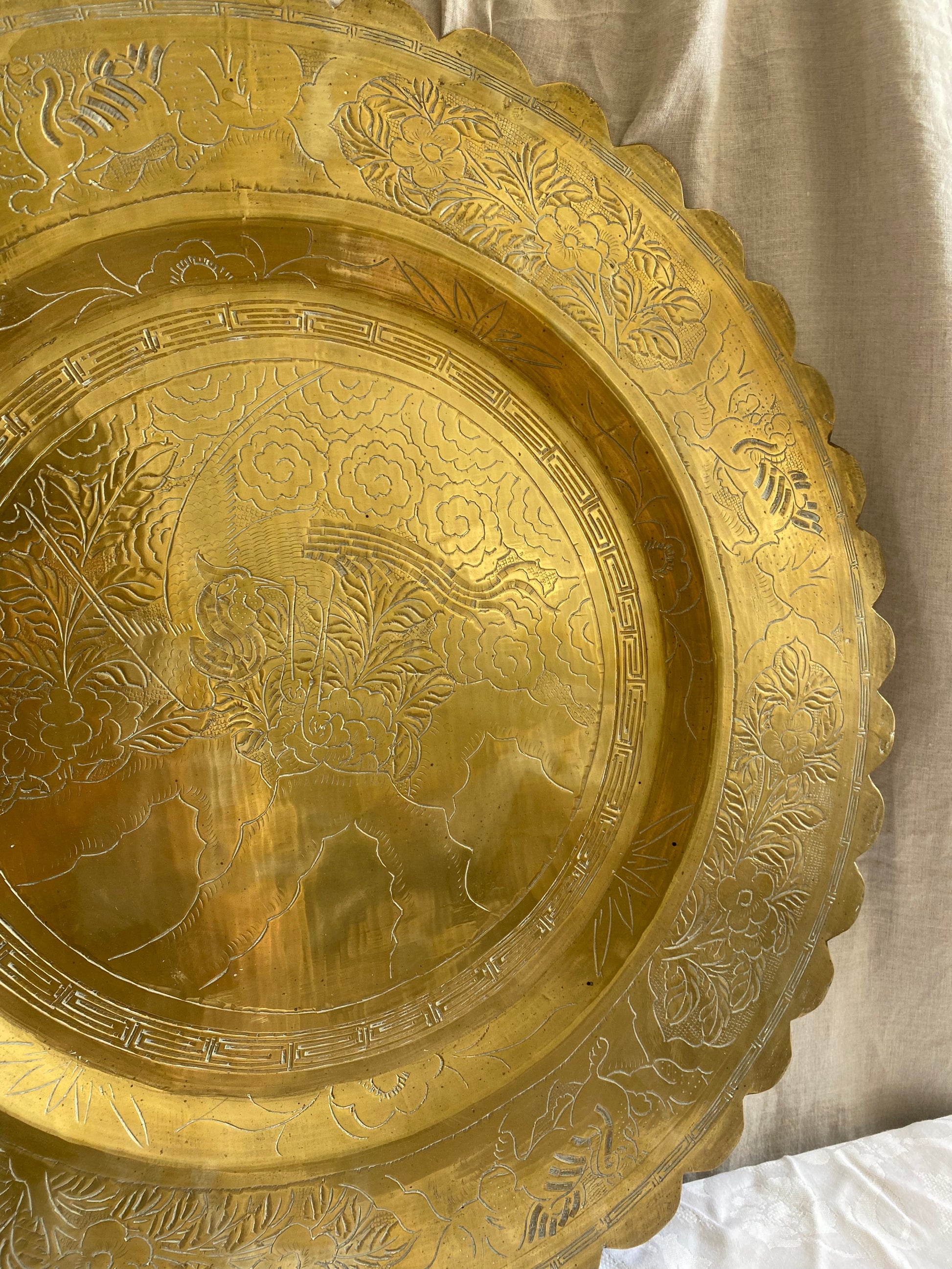 Chinese Hand Etched Brass Charger