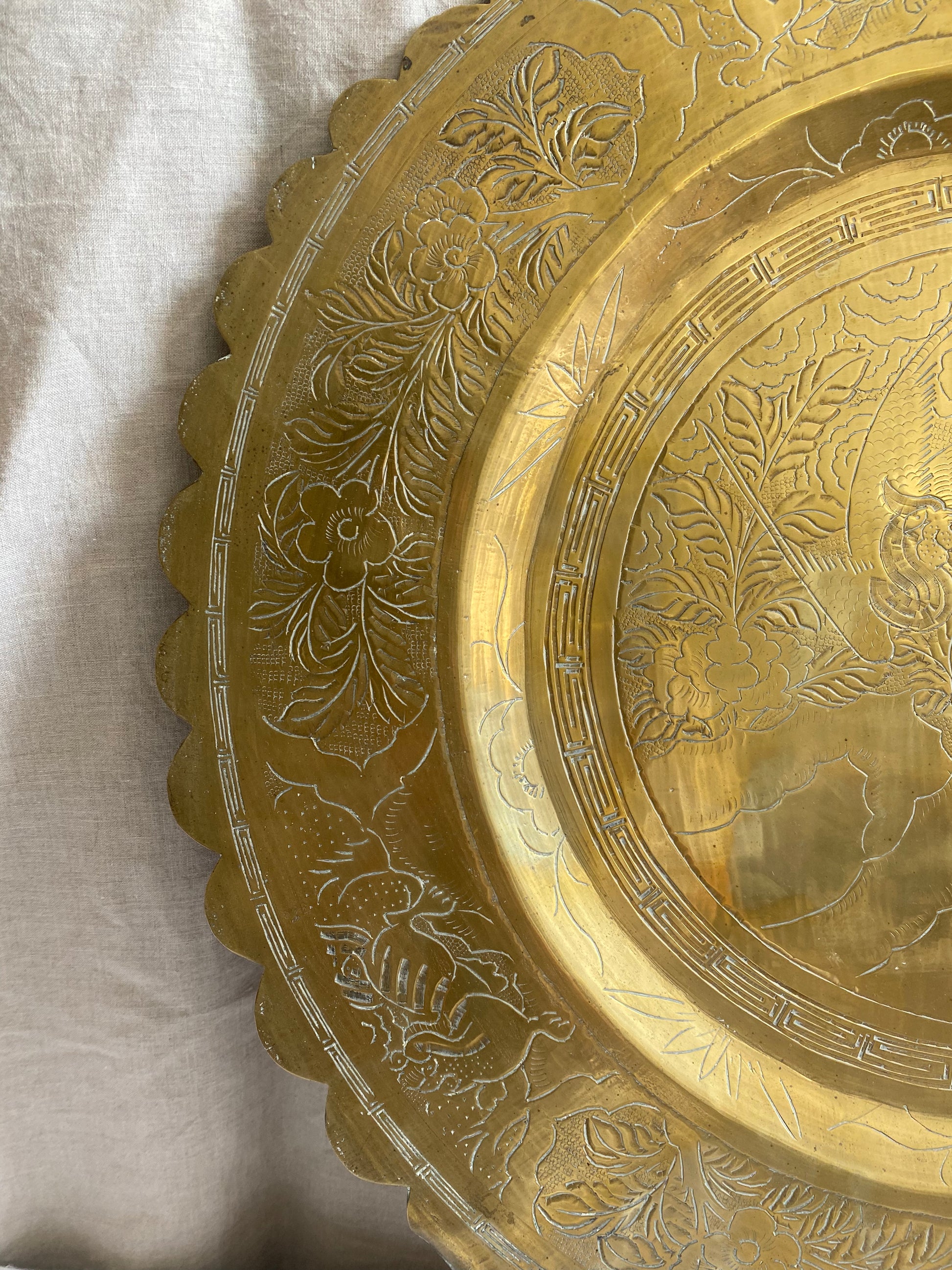 Chinese Hand Etched Brass Charger
