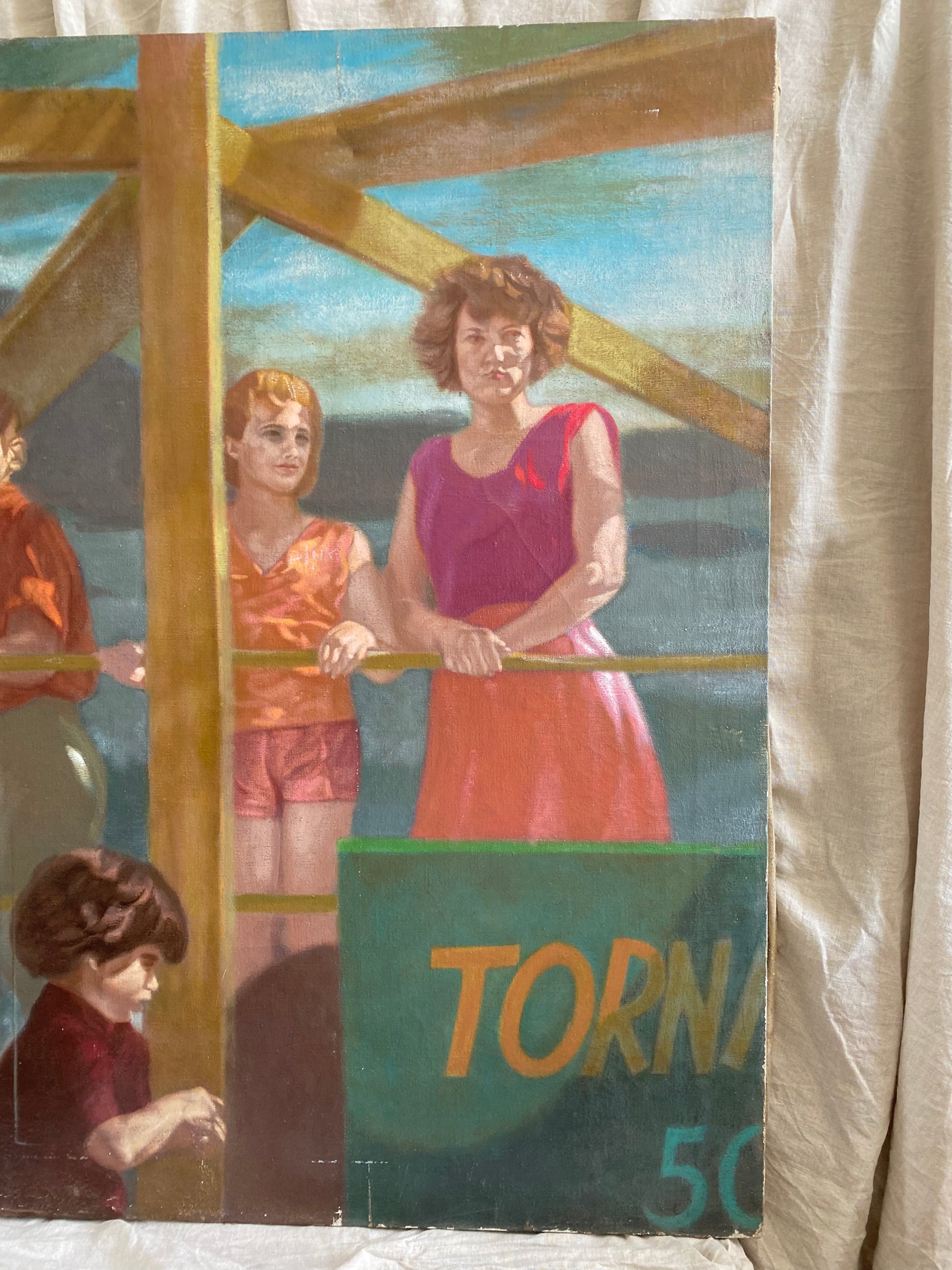 Oil on Canvas, Waiting For The Tornado Ride, Budwin Conn (American/British 1927-2007)