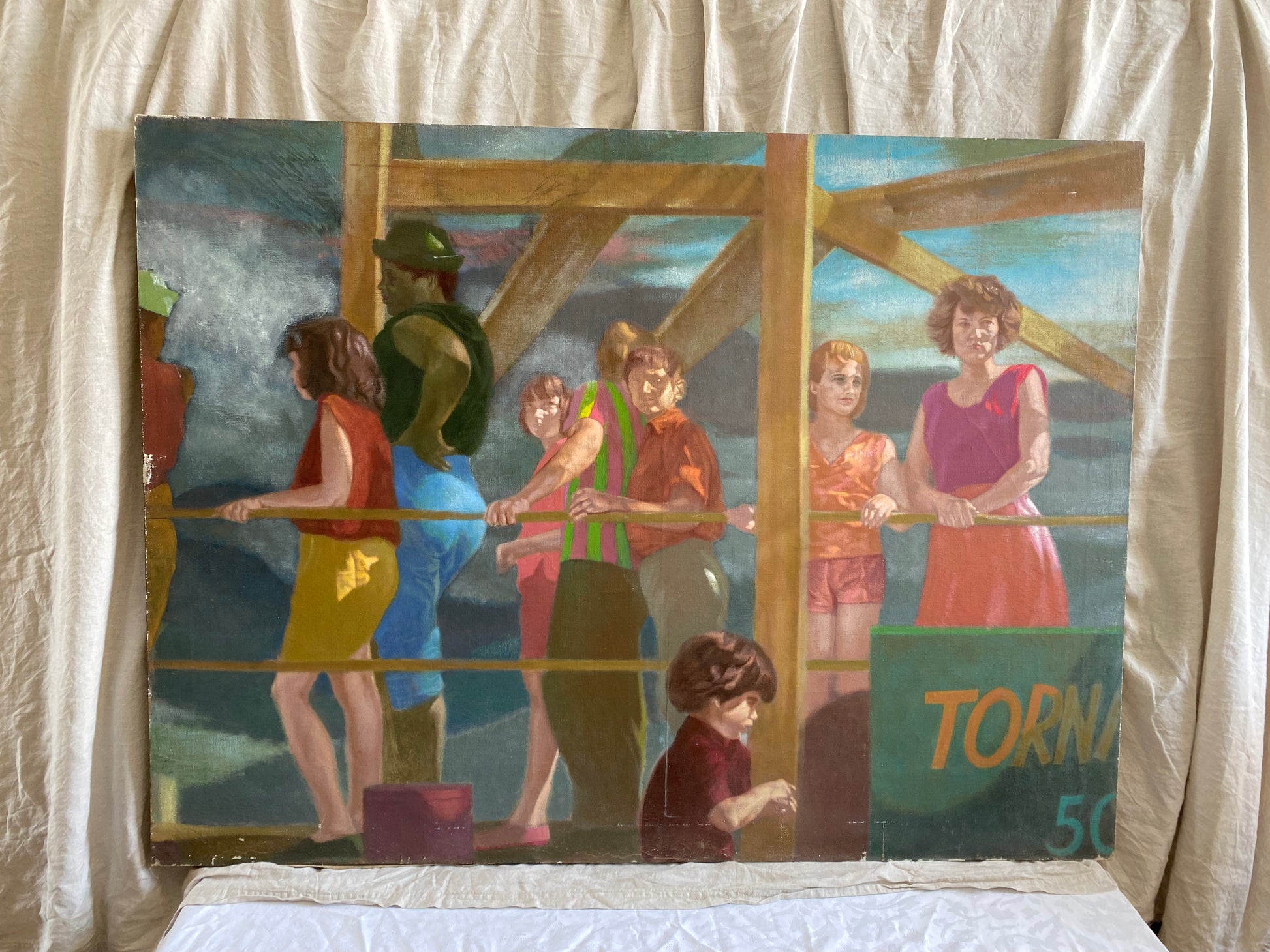 Oil on Canvas, Waiting For The Tornado Ride, Budwin Conn (American/British 1927-2007)
