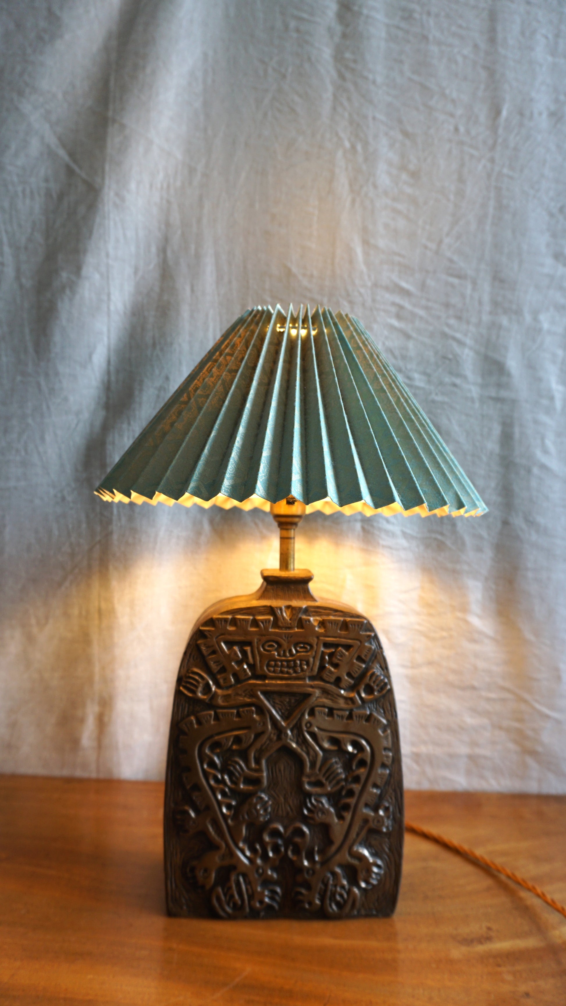 Brutalist Aztec Style 1970s Resin Table Lamp