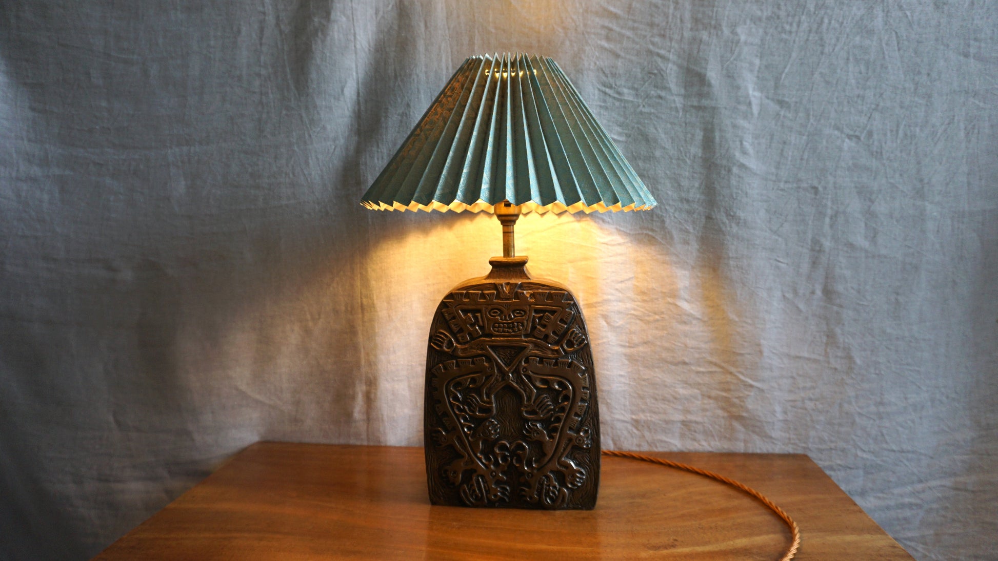 Brutalist Aztec Style 1970s Resin Table Lamp