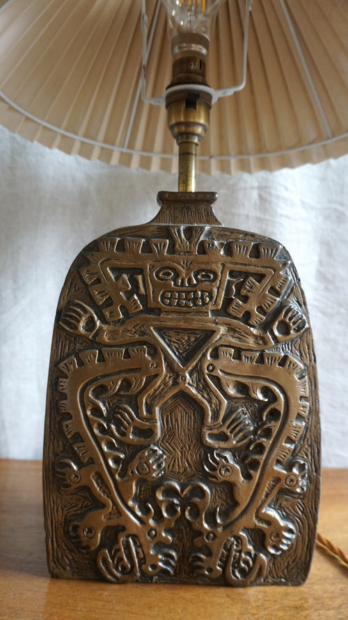 Brutalist Aztec Style 1970s Resin Table Lamp