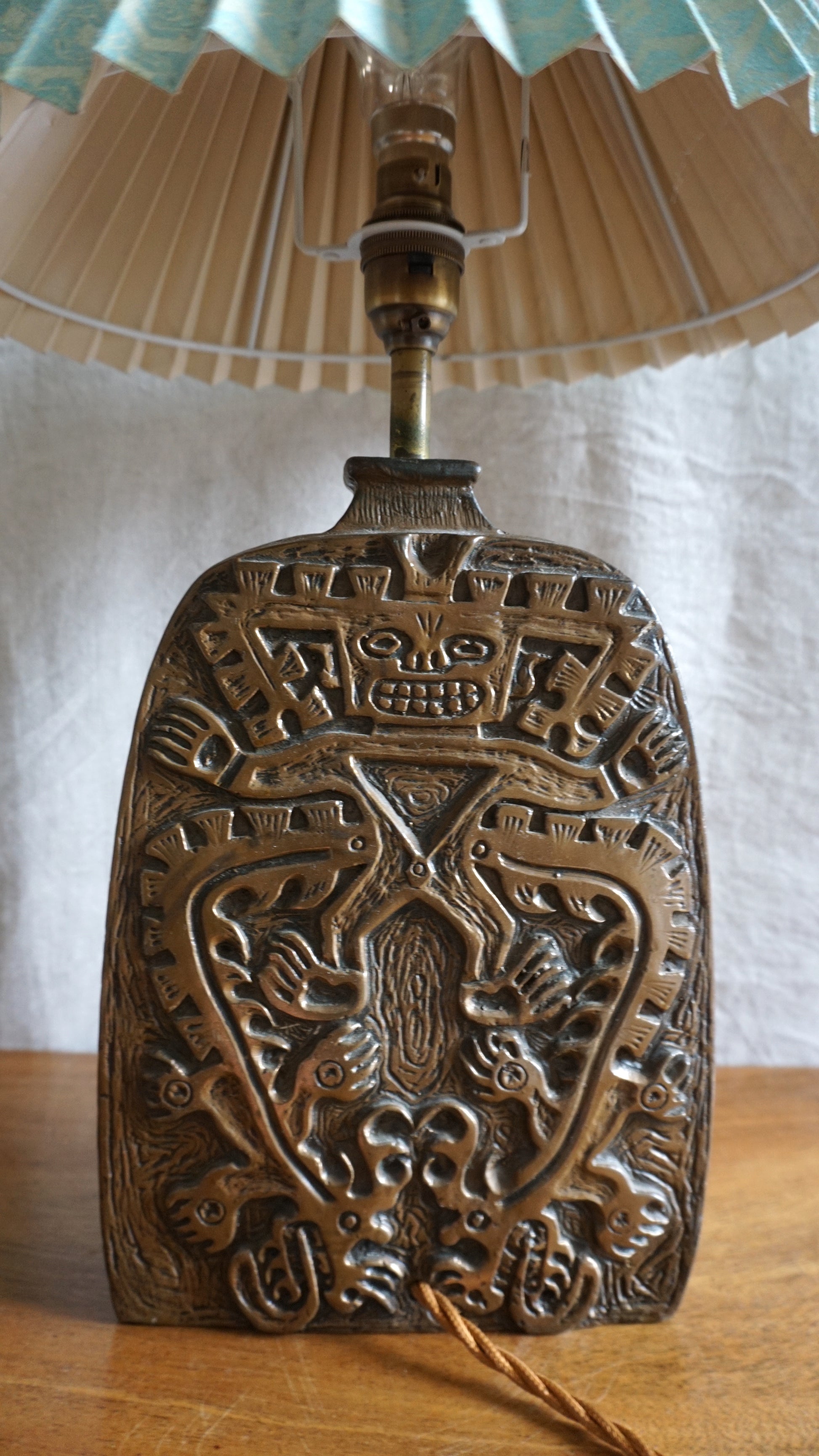 Brutalist Aztec Style 1970s Resin Table Lamp